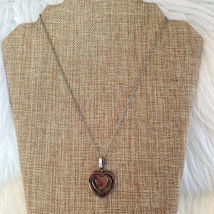 TRiple Articulated‎ Heart Rhinestone Pendant Necklace Silver Tone Metal 10479